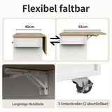 thumbnail of Küchenwagen mit Klapptisch 92x124x65 cm Weiß mit 3 Schubladen 2 Türen Gewürzregal Handtuchhalter Weinablage Rollen MDF