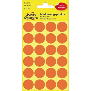 Avery Zweckform Markierungspunkt 3172 18mm leuchtrot 96 St./Pack.