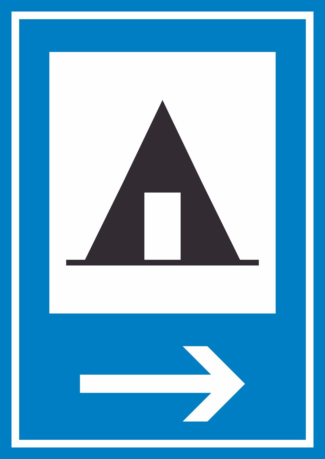Zeltplatz rechts Schild A5 Rückseite selbstklebend