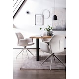 thumbnail of SalesFever Esstischgruppe 5-tlg.|160x90cm|Platte Akazie 26mm nussbaum|Metallgestell schwarz|4 Armlehnstühle 180° drehb. Strukturstoff |hellgrau