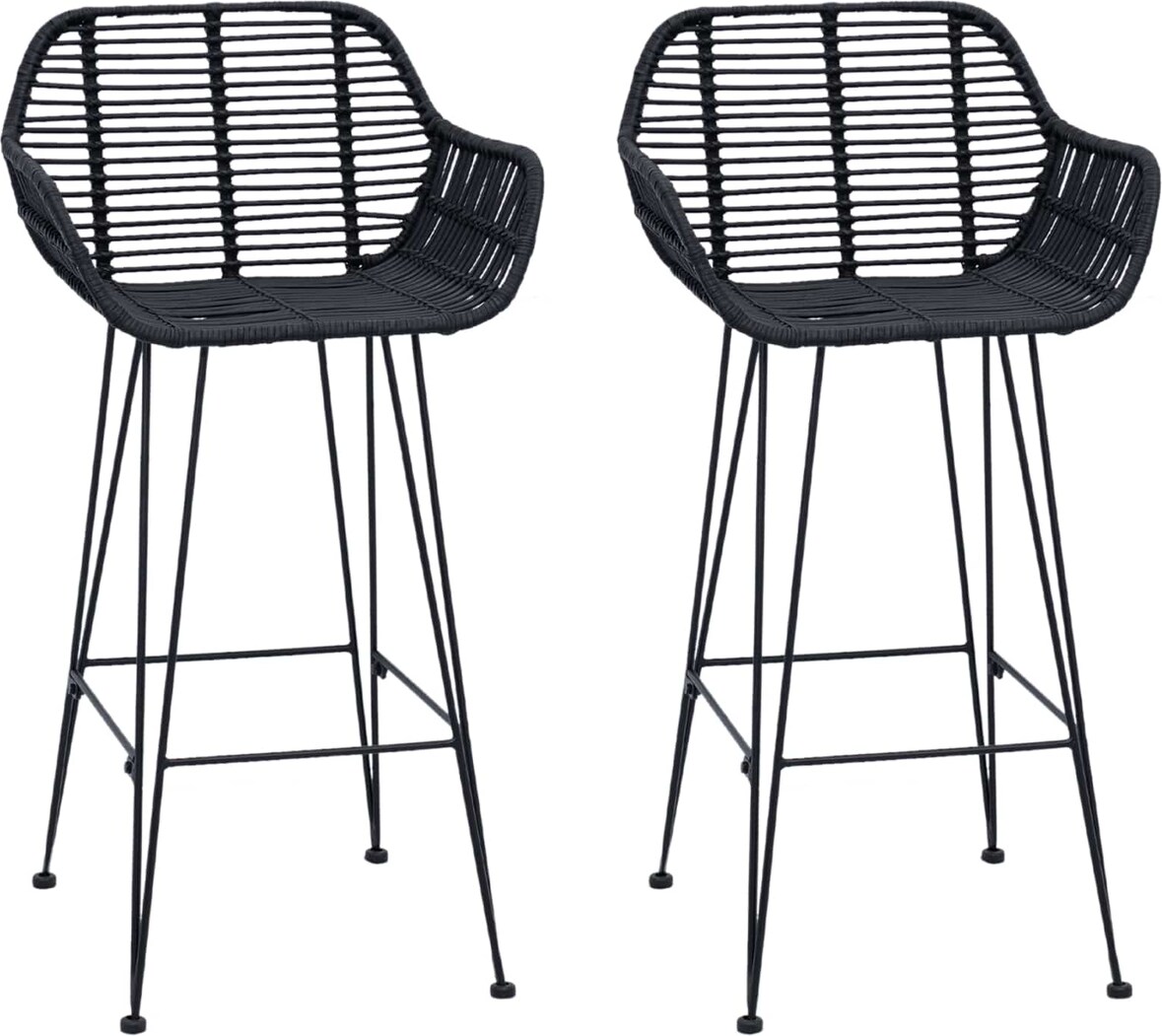 vidaXL Barstuhl 2 pcs Schwarz 55 x 52 x 92 cm Rattan und Eisen