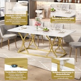 thumbnail of Esstisch 200x80cm für 8–10 Personen, modernes Marmordesign, wasserfest und kratzfest, goldfarbene Metallbeine