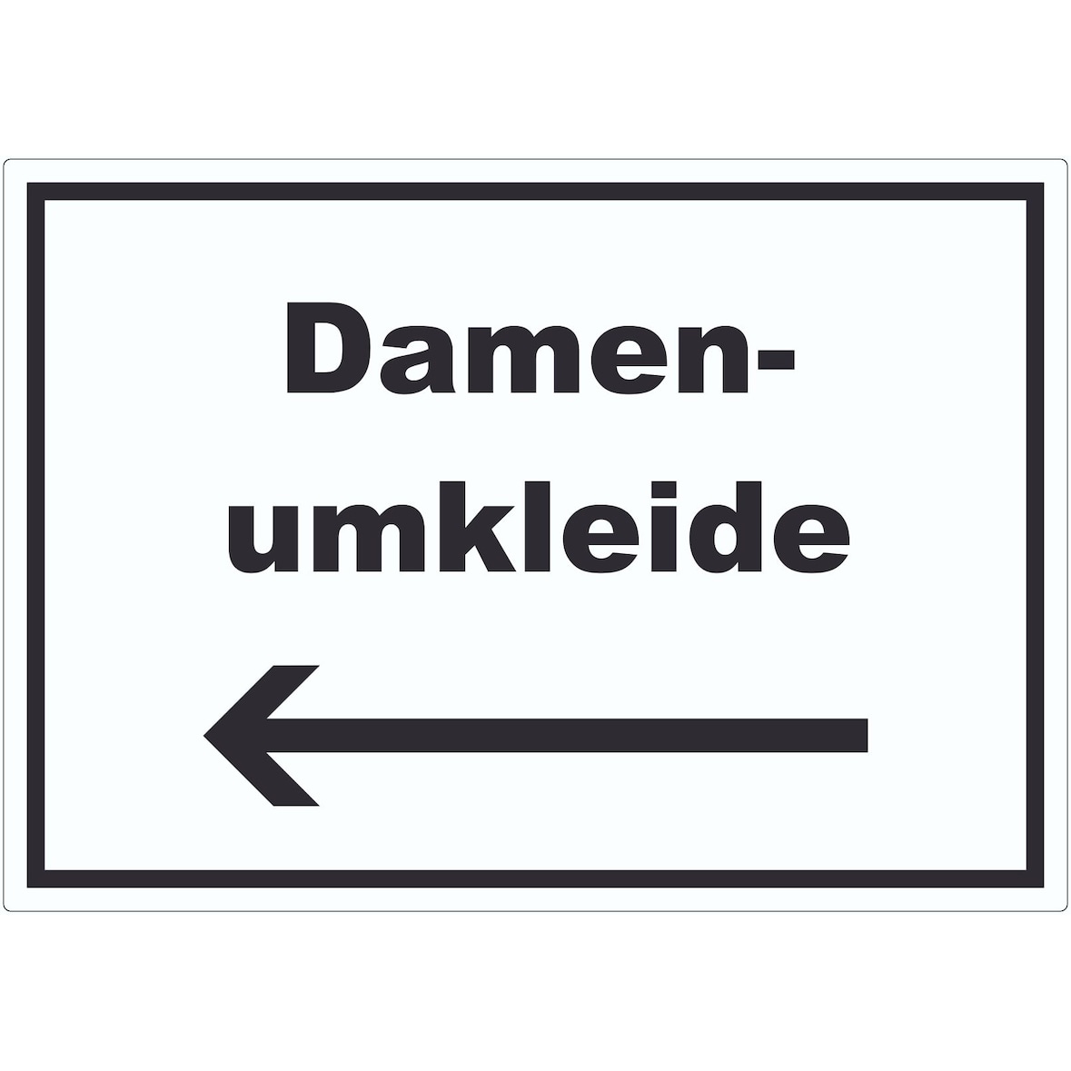 Damenumkleide Aufkleber mit Text und Richtungspfeil links waagerecht A7 (74x105mm)