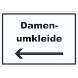 thumbnail of Damenumkleide Aufkleber mit Text und Richtungspfeil links waagerecht A7 (74x105mm)