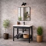 thumbnail of Mueble Bajo Lavabo, Lavabo de Cerámica y Espejo, con Sifón de Acero, Mueble Bajo Lavabo con Estante, Diseño Industrial - cm 60x47x78h