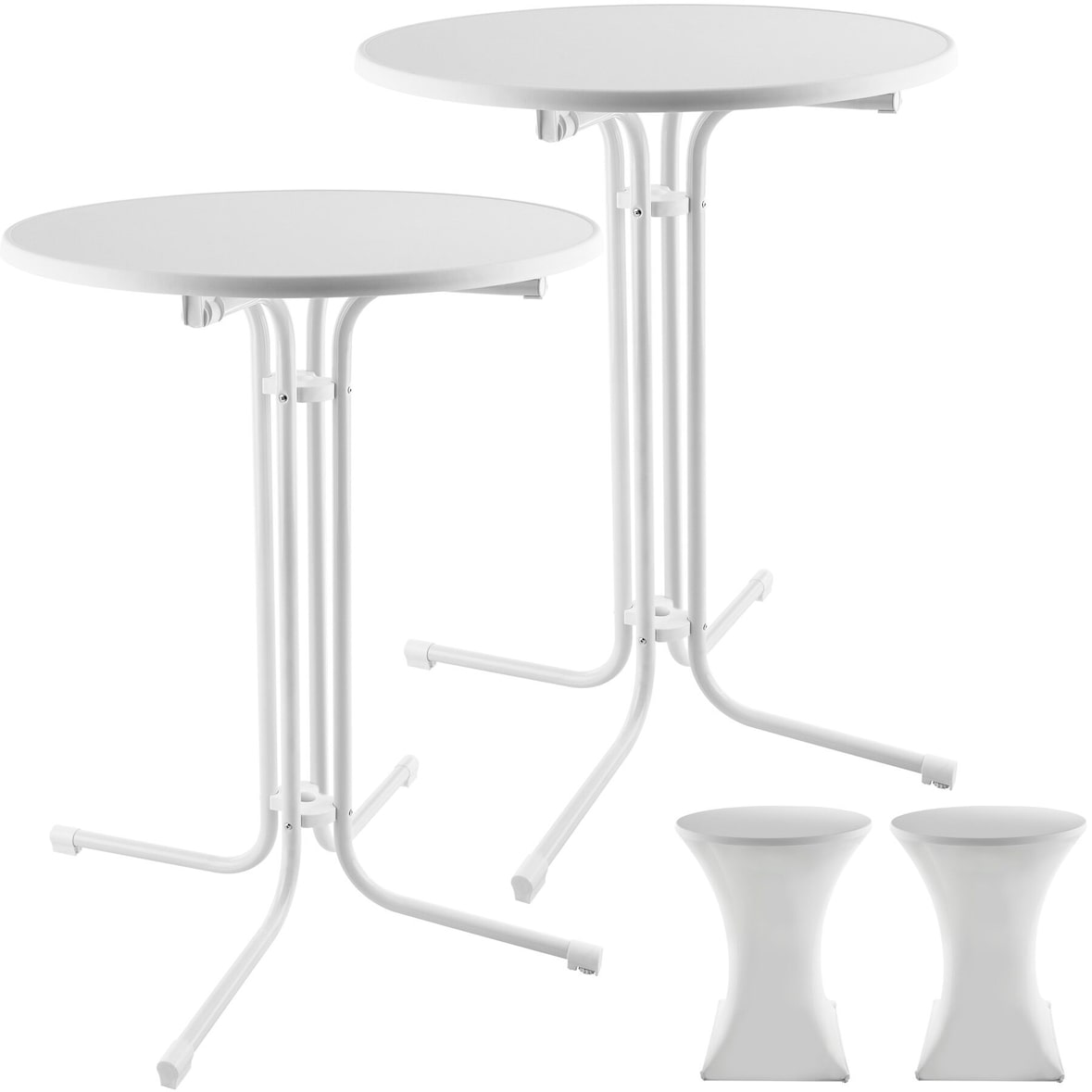 tectake Mesa alta plegable EREN, con funda, 90 x 110 cm  Blanco