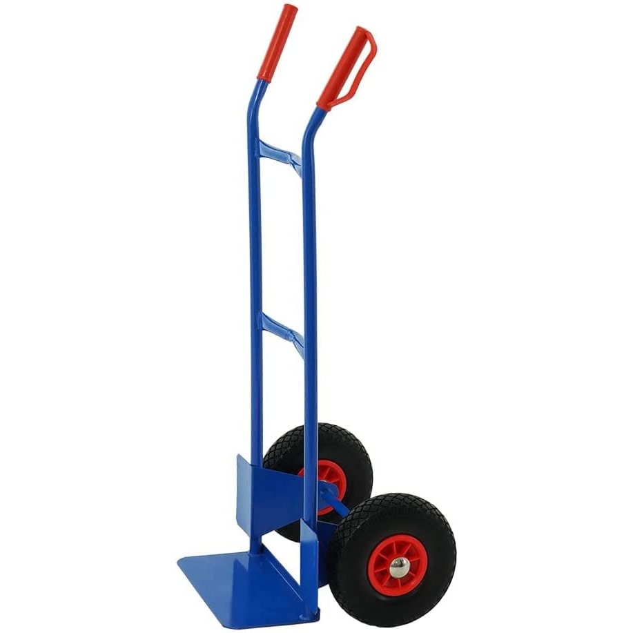 PROREGAL Stahlrohr-Sackkarre mit Standardschaufel und Gummibereifung, HxBxT 118,5x55x45cm, Traglast 200kg, Blau, Stahl Sackkarren Transportkarre