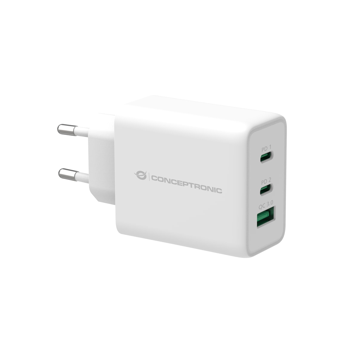 Carregador Conceptronic ALTHEA 3 portas 65W GaN USB PD, QC 3.0