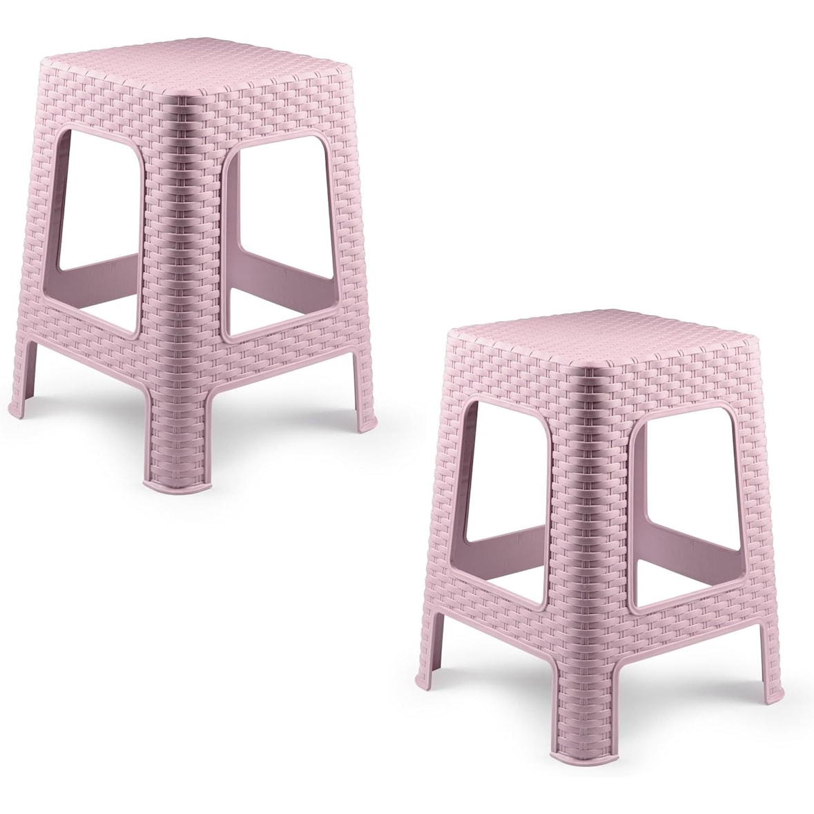 2 bancos de plástico empilháveis ​​modernos estilo rattan para ambientes internos e externos - 36x36x45cm (2, rosa)