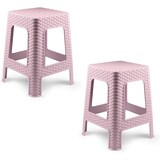 thumbnail of 2 bancos de plástico empilháveis ​​modernos estilo rattan para ambientes internos e externos - 36x36x45cm (2, rosa)