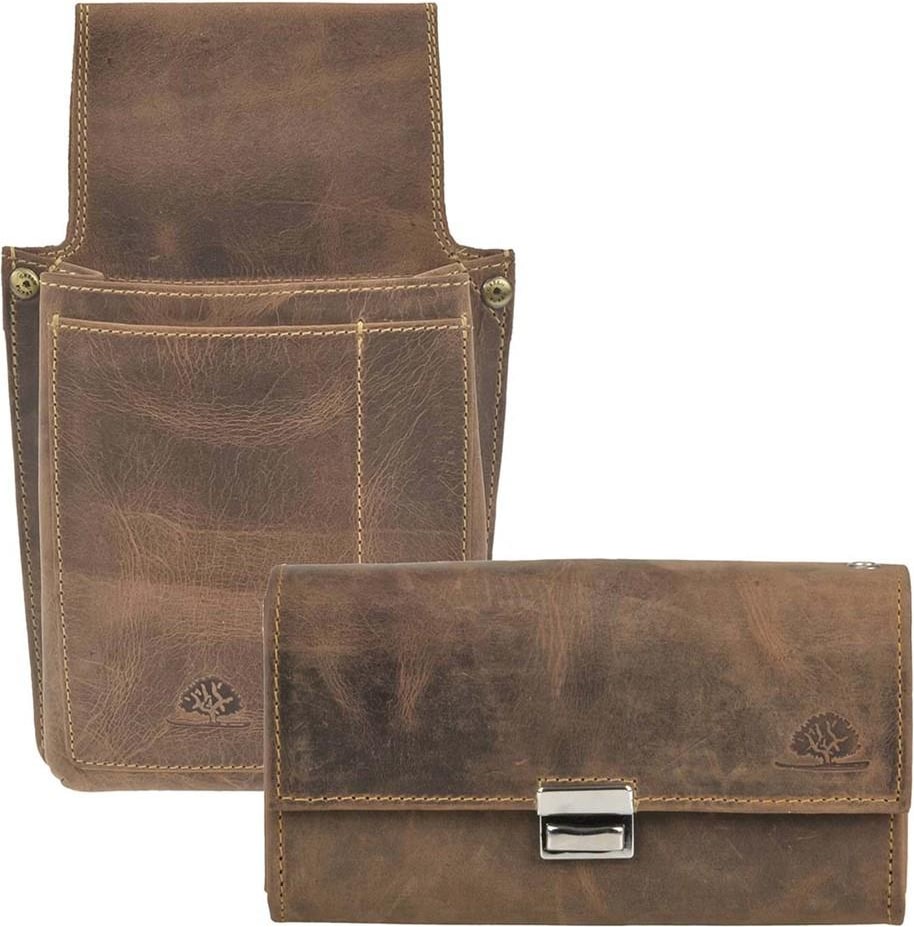 Greenburry Profi Kellnerset Kellnergeldbörse Kellnerbörse Kellnergeldbeutel mit Holster Kellnertasche braun