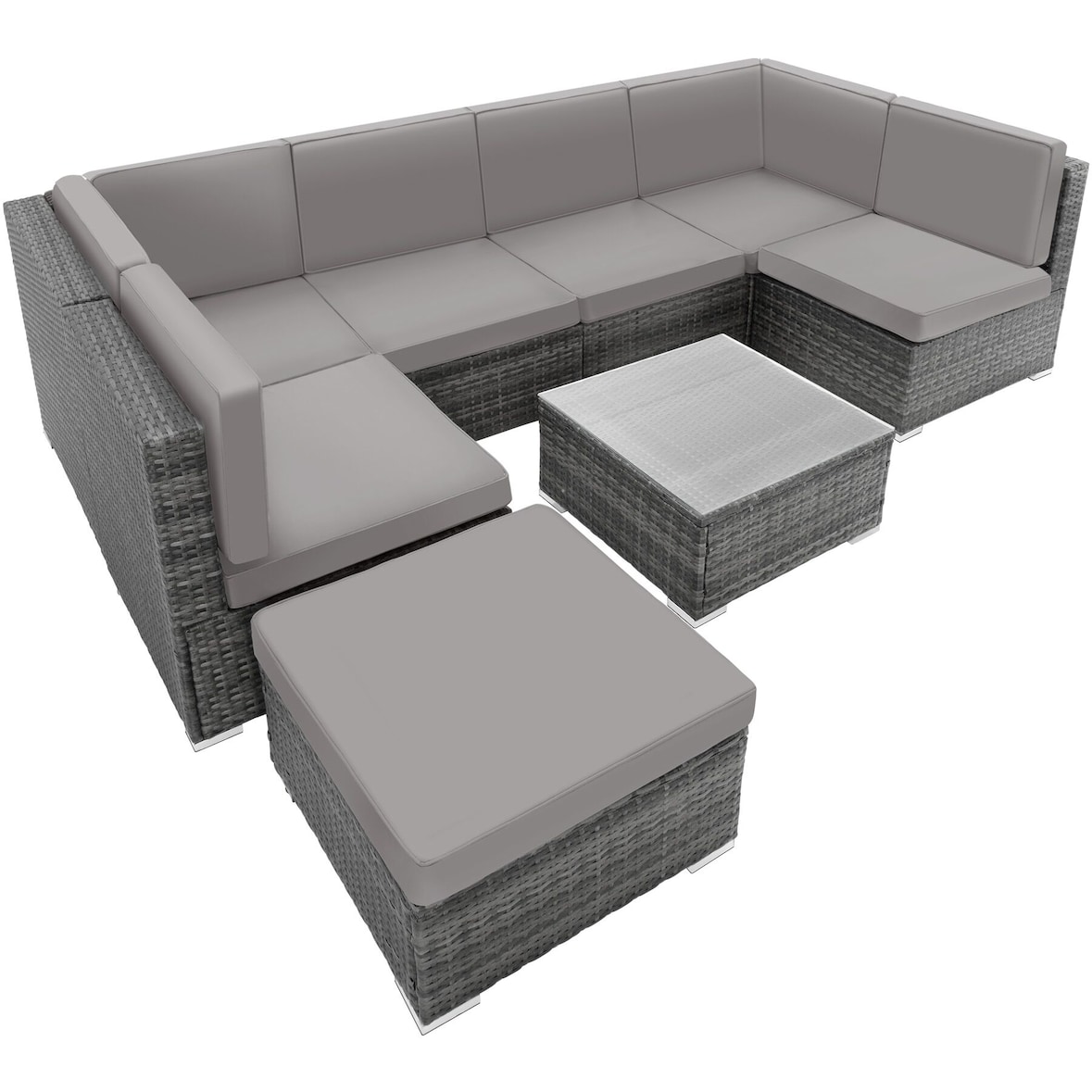 tectake Canapé de Jardin VENISE 7 places - gris - 402698