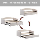 thumbnail of Polsterbett ausziehbar Schlafsofa 90x200 auf 180x200 Lattenrost Samtstoff MDF Gästebett platzsparend modern Beige