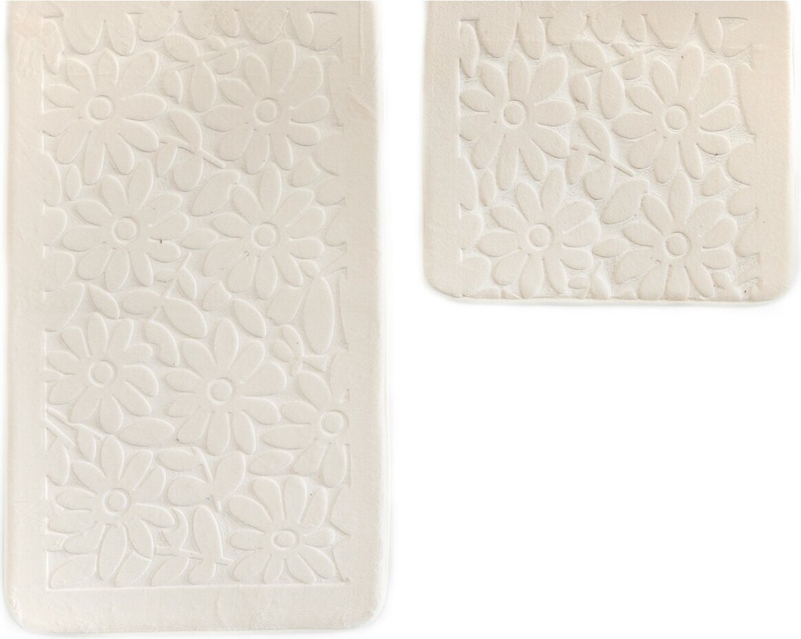 Almina Premium 2 teiliges Bademattenset mit Blumenmotiv  Creme