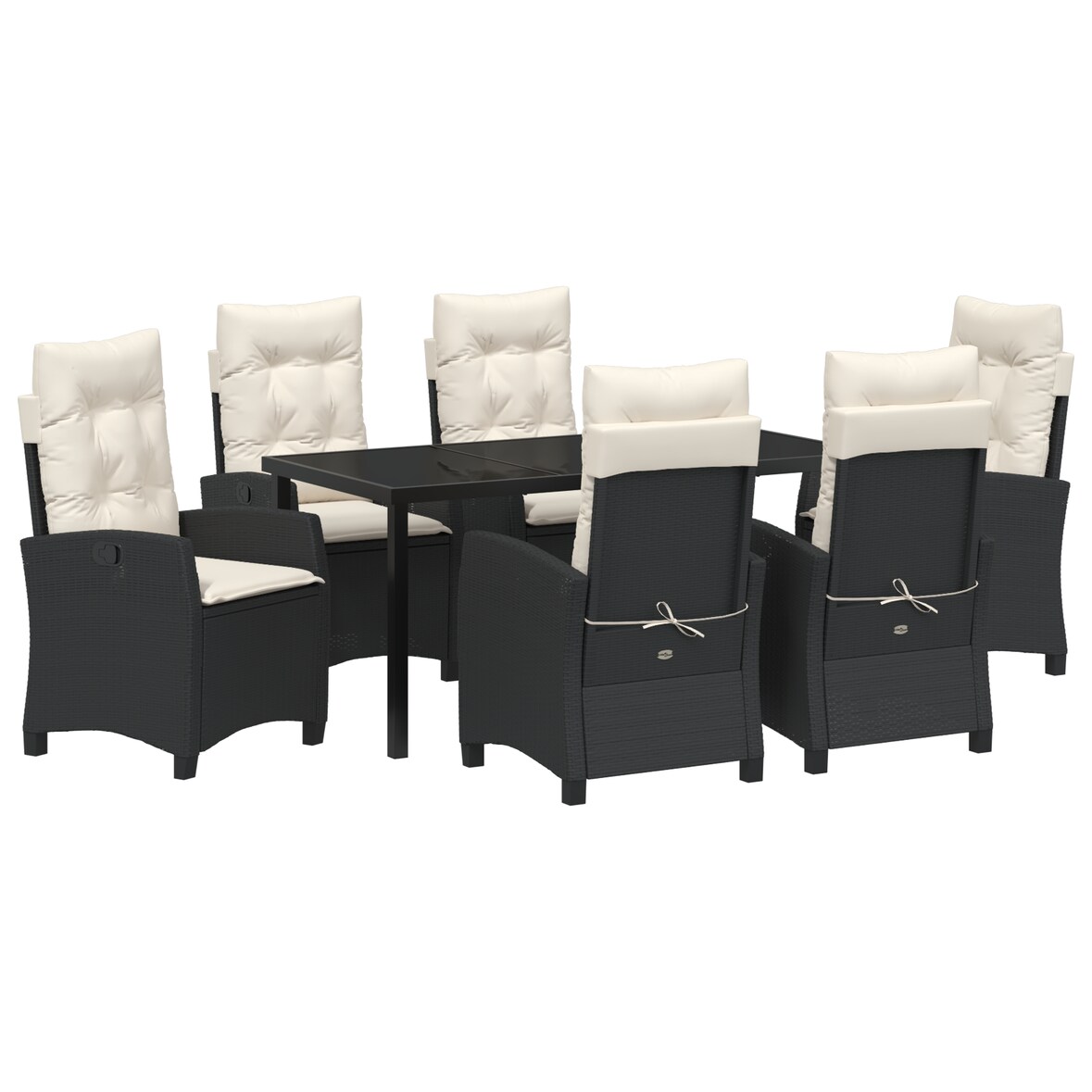 vidaXL 7-teiliges Garten-Esszimmer-Set mit Kissen - Schwarz, Poly-Rattan
