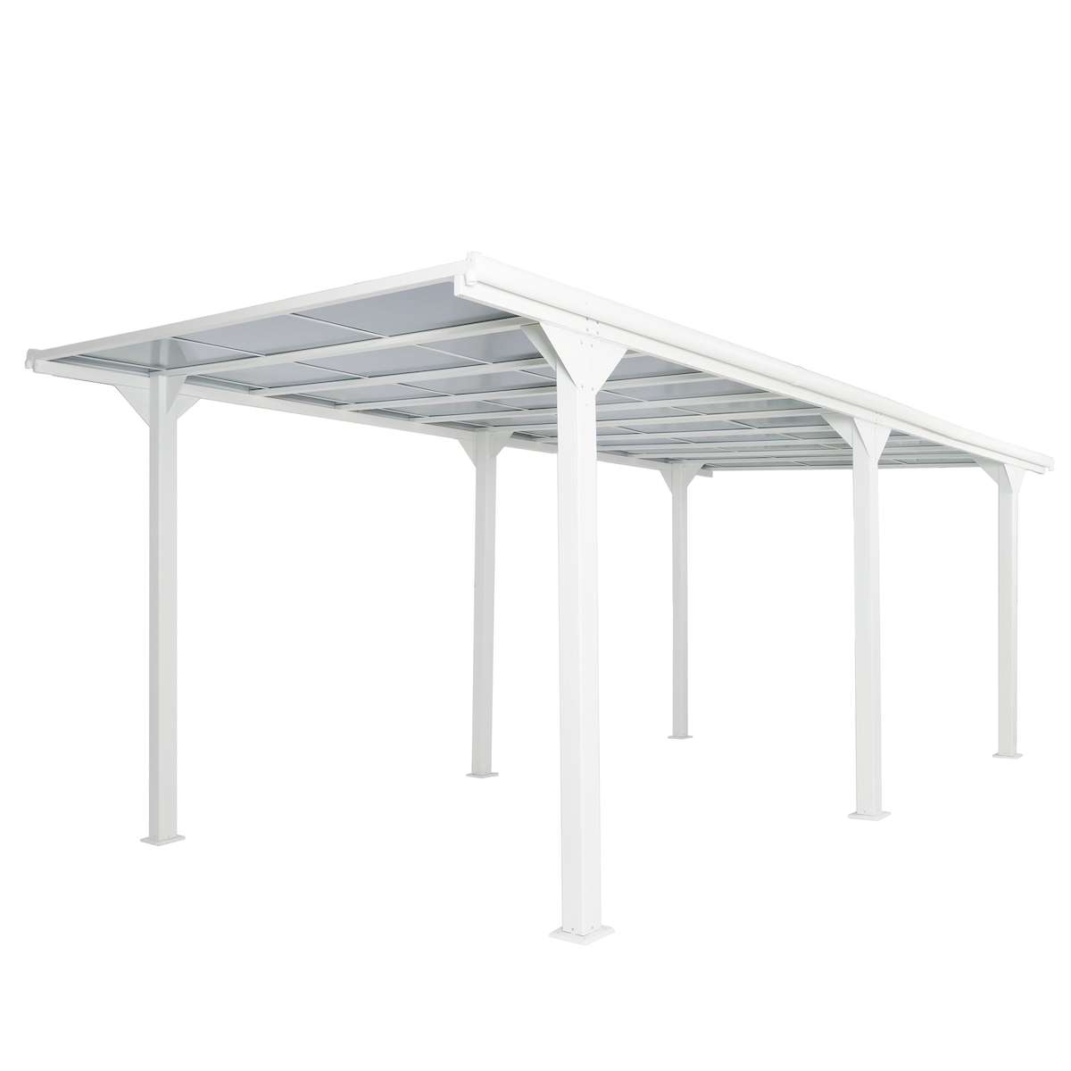 Proregal Alu-Carport | HxBxT 249x604x316 cm | 10cm-Gestell Polycarbonat-Dach Regenrinne | 3x6m | Weiß | Autoüberdachung Garage Unterstand