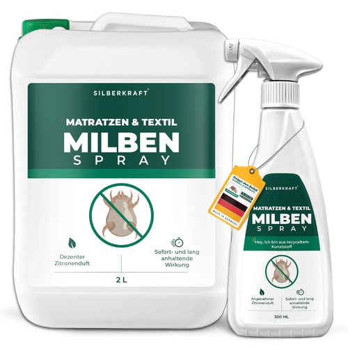 Milbenspray für Matratzen & Textil - Milben im Bett vertreiben: 2 L Kanister + 500 ml Sprayflasche