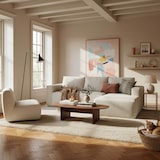 thumbnail of Oviala Sofá esquinero de 4 plazas con chaise longue derecha y cojines crudo