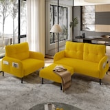 thumbnail of Merax Modulares 3er-Set Cord-Sofa: Sessel, 2-Sitzer & Hocker mit Tasche, Senfgelb