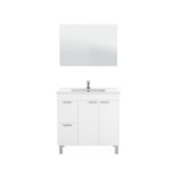 thumbnail of Dmora Unterschrank Lakewood, Badezimmerschrank, Kleiderschrank mit 2 Türen und zWeißchubladen mit Spiegel, 80x45h80 cm, Glänzend Weiß