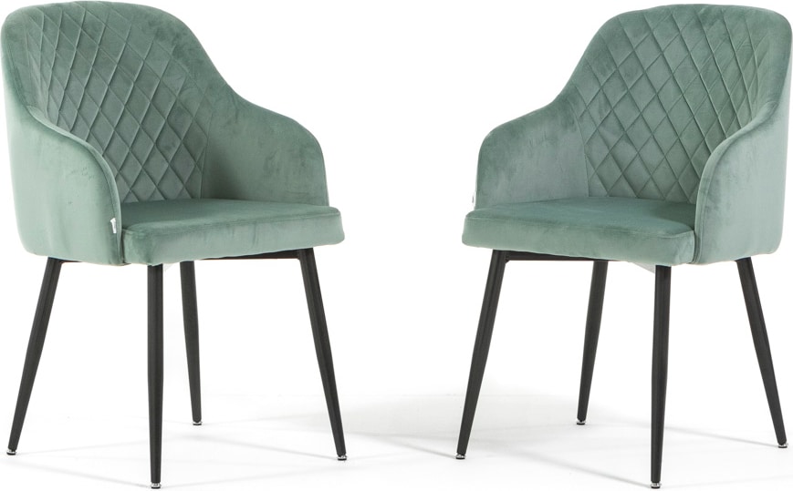 Set aus 2 Samtstühlen für den Innenbereich,hohe Rückenlehne,Metallbeine,ideal für Küche,Esszimmer oder Restaurant–Minzgrün/Dunkelgrau–Tessa