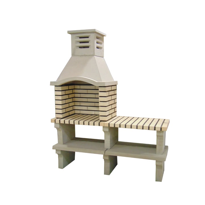 BARBECUE ARTICIMENTOS NATIVE - Barbecue avec 2 bancs (droite/gauche), en brique blanche et ciment réfractaire - 142x50x209cm