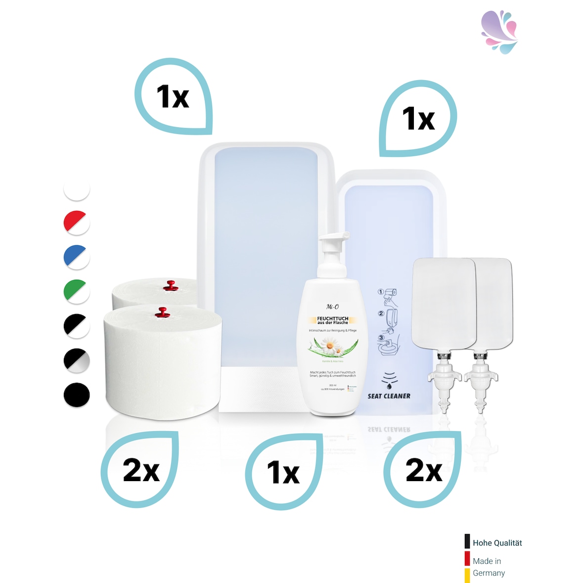 KOMPLETT-SET Toilettenkabine: Toilettenpapierspender + SENSOR Sitzreinigung + Reinigungsschaum + Füllmittel