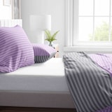 thumbnail of Baumwolle Bettwäsche 240x220 cm Lila Violett Grau gestreift Wendeseite Reißverschluss 3 tlg