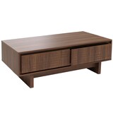 thumbnail of Mesa de centro HWC-O33, mesa para sofá, mesa de apoio para sala de estar, 2 gavetas, 2 compartimentos, melamina 40x120x60cm ~ castanho