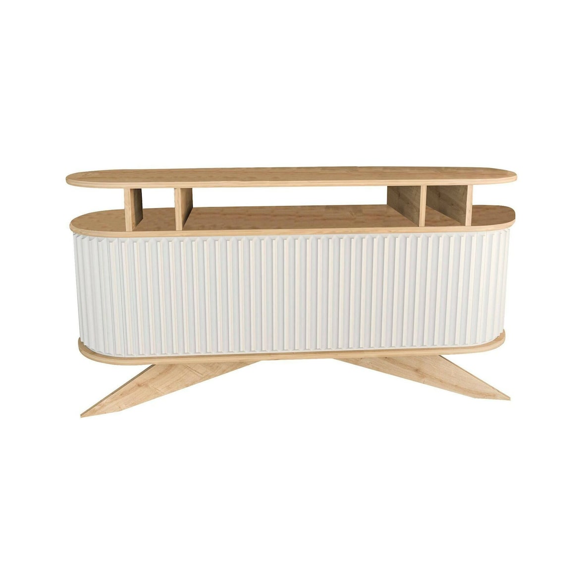 Dmora Credenza Dpoluzz, Buffet da soggiorno, Madia da salotto, Dispensa da cucina, 150x43h75 cm, Quercia e Bianco