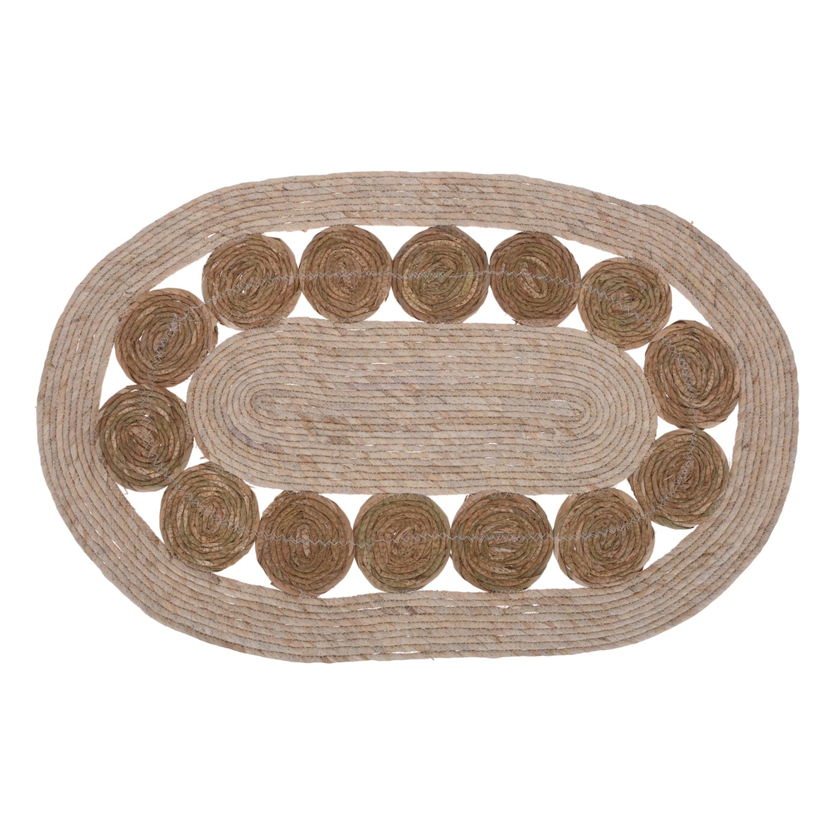 WellHome - Tapete oval feito de folhas de totora e milho, 80x50cm