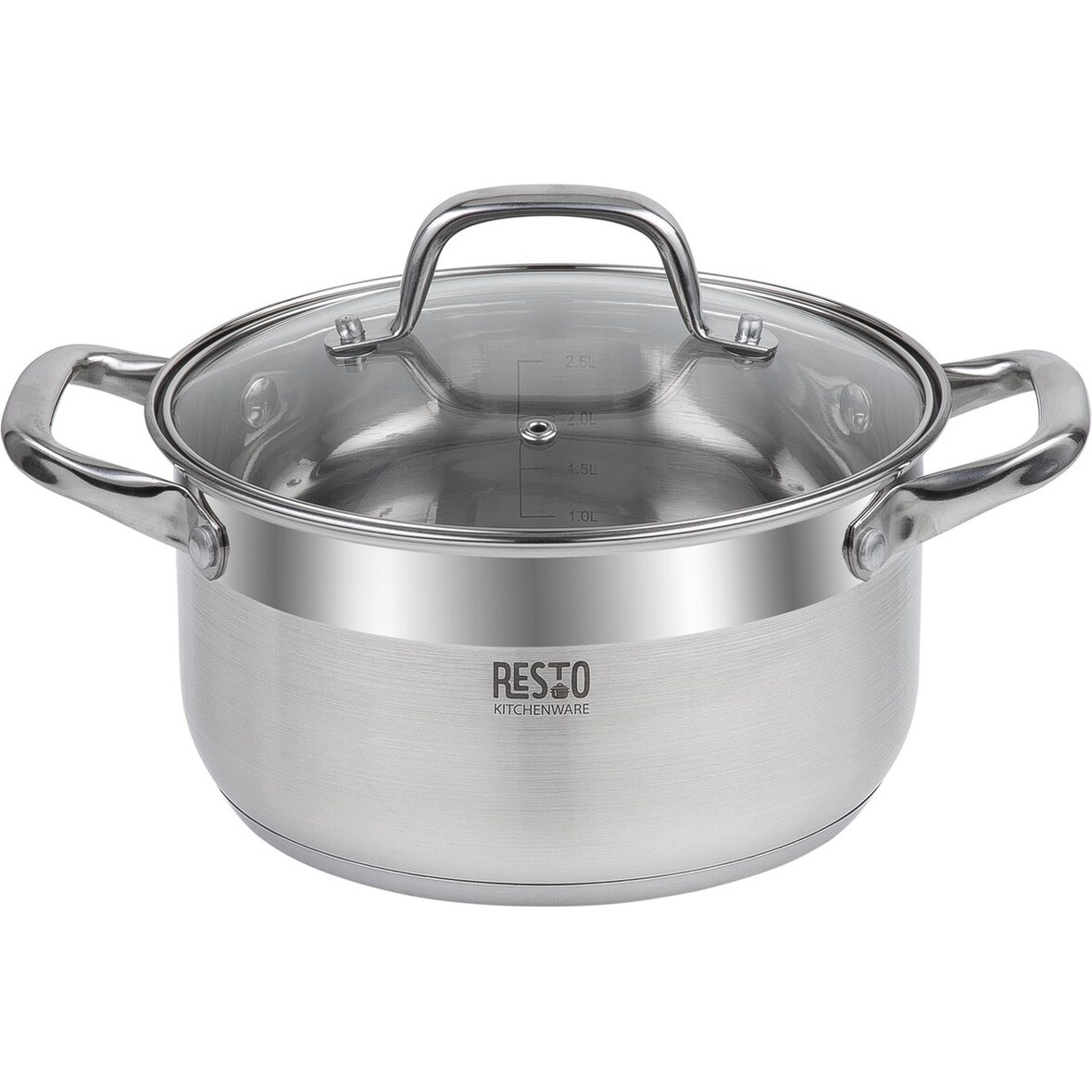 Resto Libra 92003 Stielkasserolle 3,6 l Ø 20 cm – Edelstahl 18/10 – Induktionsgeeignet – Mit Glasdeckel und Messskala