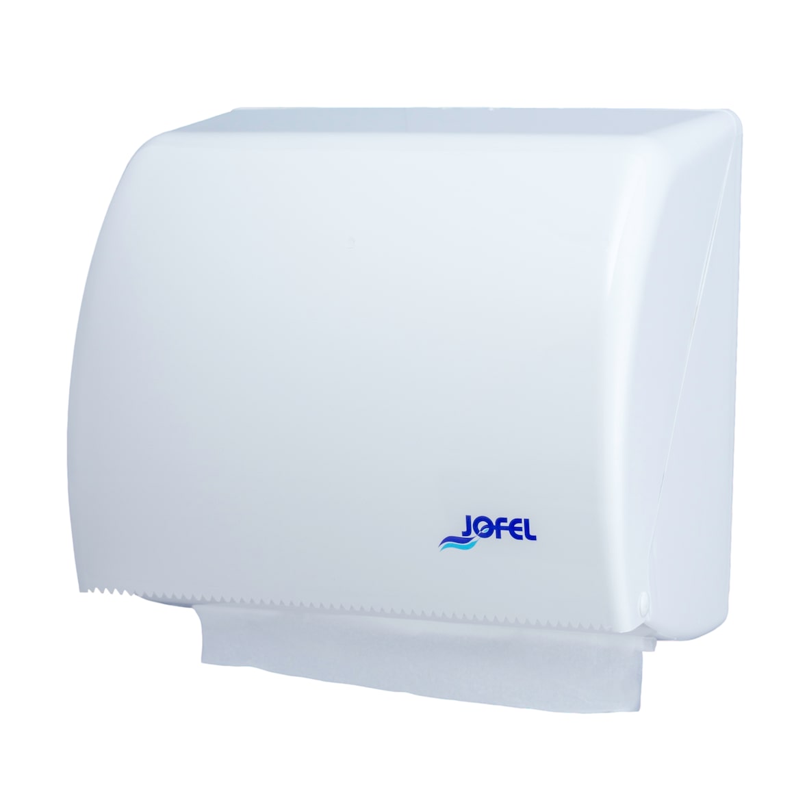 Jofel - Dispensador de Papel de Manos, Toallas Faciales, Dispensador de Papel Secamanos de Pared, 400 Toallitas Zig-Zag o Bobina de 90 mts, Blanco