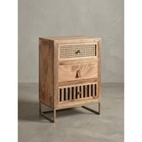 thumbnail of Nachttisch Mango Massivholz / Metall 40x60x30 cm Nachtschrank Boxspringbett, Design Nachtkonsole mit 3 Schubladen, Nachtkommode Wiener Geflecht mit