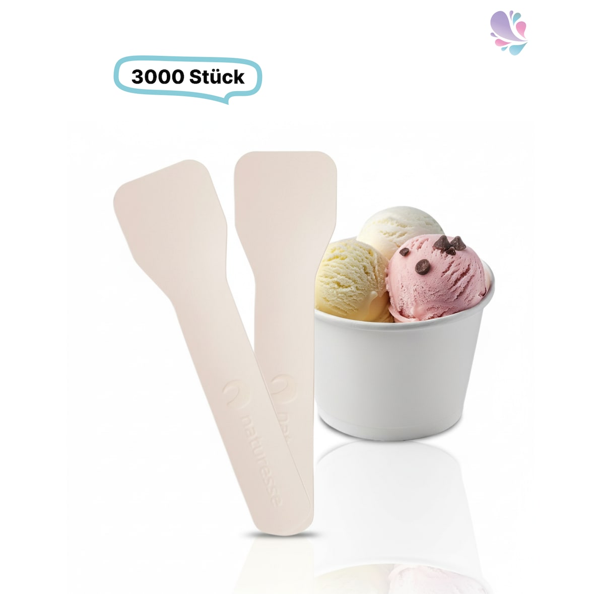 Eislöffel, Eisspaten Papier, Flach, 3.000 Stück, 95mm, stabil, Einweg, to go