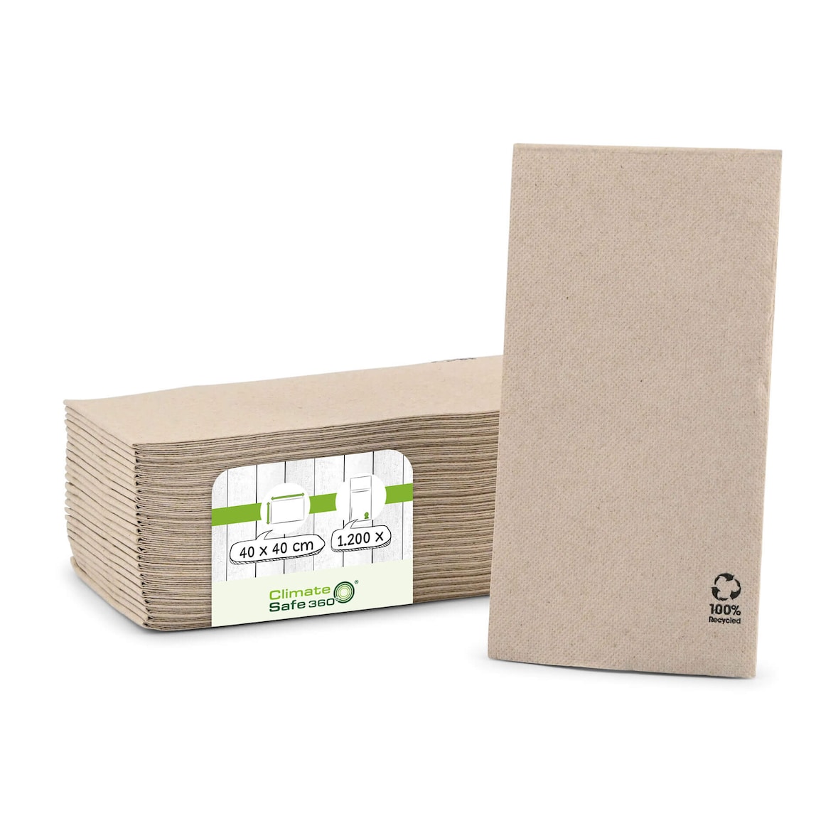 greenbox - Servietten aus recyceltem Papier (Premium) 40 x 40 cm, 2-lagig, 1/8 Falz, ungebleicht, 1200 St.