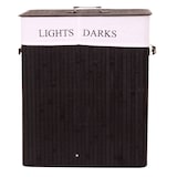 thumbnail of Cesto portabiancheria HWC-C21, Cassetta portabiancheria Cesto portabiancheria, bambù 2 scomparti 63x55x34cm 100l ~ nero