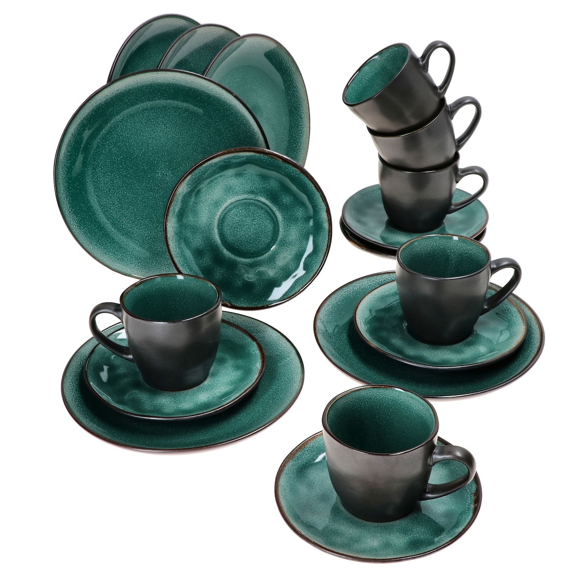 18tlg. Kaffeeservice Leros reactive glaze bluegreen - 24328350