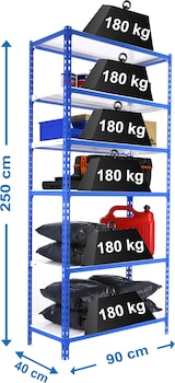 thumbnail of SimonRack Estantería Metálica, 2500x900x400 mm, 6 Alturas, Bandeja Metal, 180 kg de Punto Flexión, Azul/Blanco - Simonclick