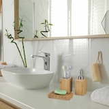 thumbnail of Relaxdays Badaccessoires Bambus, 3-teiliges Badezimmer Set aus Seifenspender, Seifenschale u. Zahnbürstenhalter, natur
