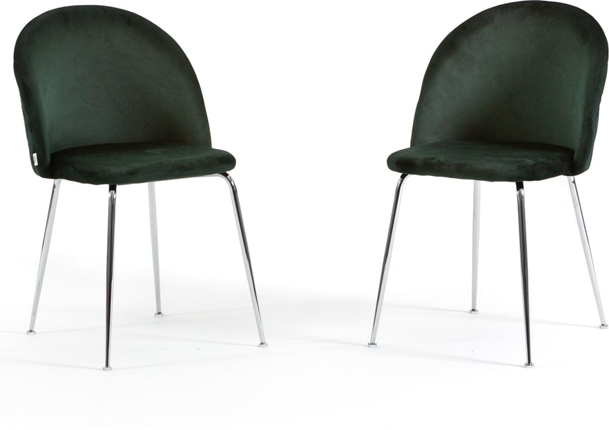 Set aus 2 Innenstühlen aus Samt, gepolstert, mit Metallbeinen, elegantes Design für Esszimmer, Bar und Restaurant – Sara – Dunkelgrün/Silber