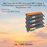 thumbnail of D&C Toner Set für HP Color Laser MFP 179fwg, 4 Tonerkassetten kompatibel HP Color Laser MFP 179 fwg Drucker 117A