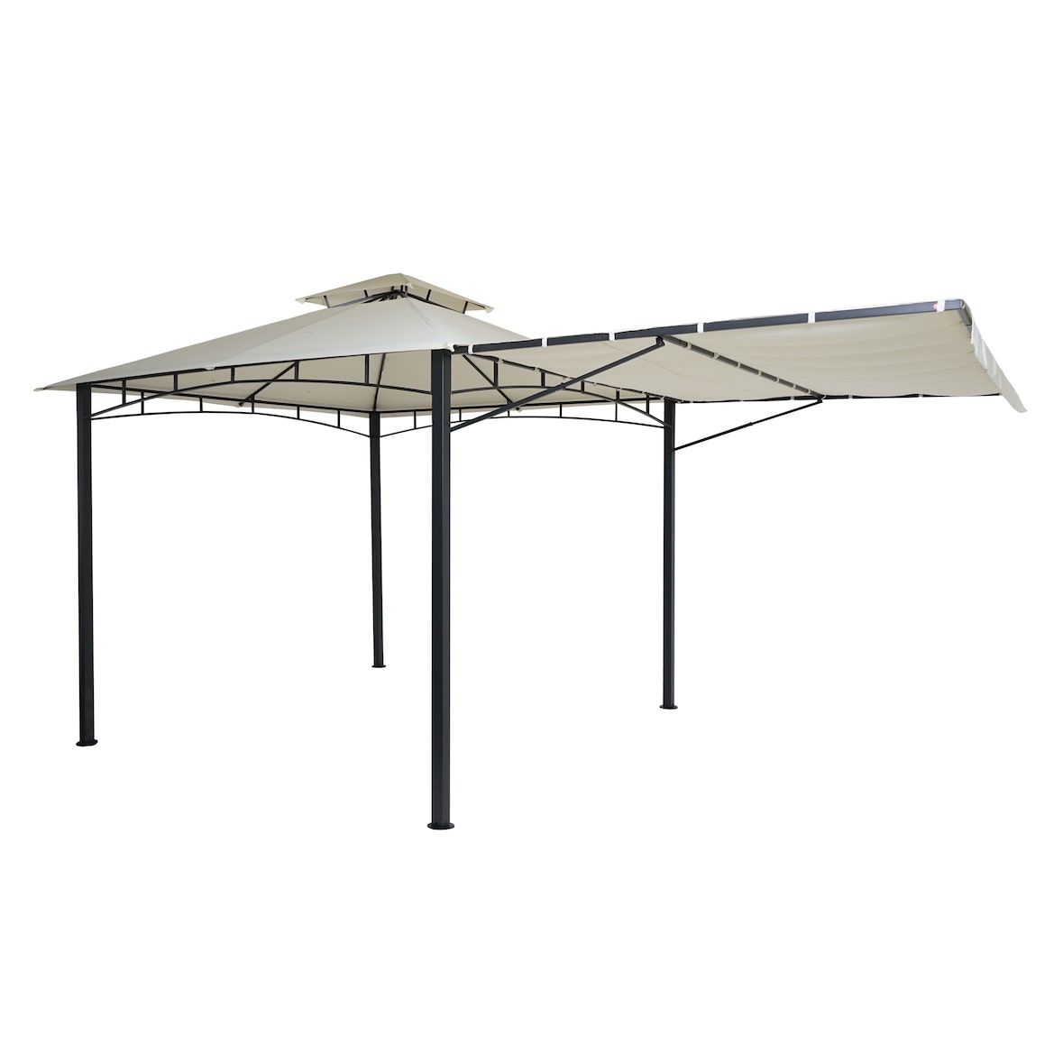 Pergola HWC-F94, Garten Pavillon, Stahl bewegliche Seitenwand 2,5x2,5m ~ creme-beige