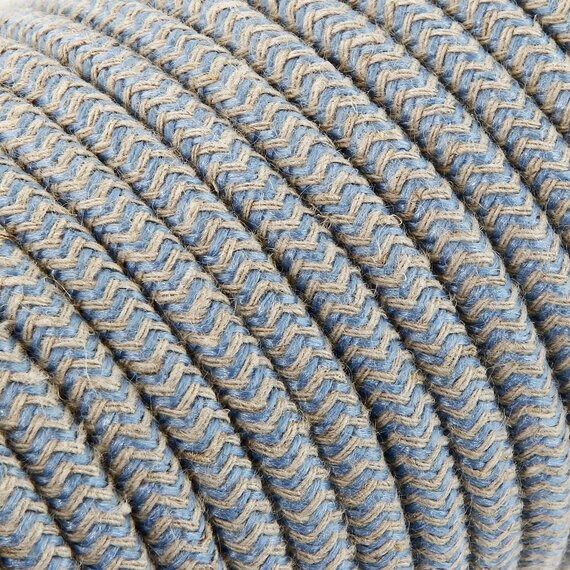 Fil Électrique Tissu Beige et Bleu 3x0,75mm² - Câble Électrique Textile de Qualité