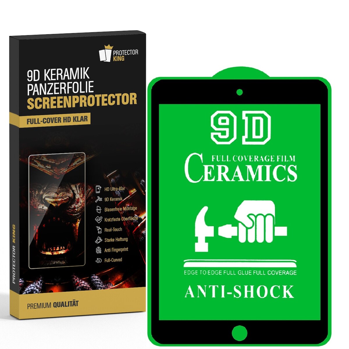 2x 9D Keramik für iPad Mini 1 FULL-COVER Panzerfolie Displayschutz Panzerschutz Schutzfolie Displayfolie Folie ANTI-SHOK ANTI-BRUCH-ANTI-STOß