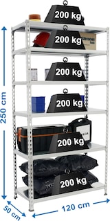 thumbnail of SimonRack Estantería Metálica, 2500x1200x500 mm, 6 Alturas, Bandeja Metal, 200 kg de Punto Flexión, Galvanizado - Simonclick