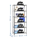 thumbnail of SimonRack Metallregal, 2500x900x500 mm, 6 Ebenen, Metallboden, 180 kg Biegepunkt, Grau - Simonclick
