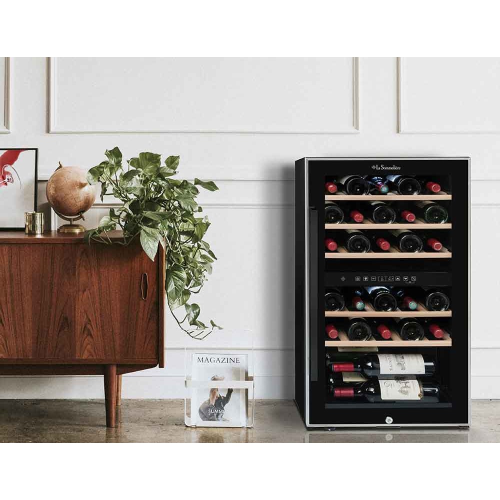 LA SOMMELIERE Cantina di servizio 29 bottiglie Cantina 2 zone di temperatura collegate con telecomando (wifi) con porta in vetro con serratura