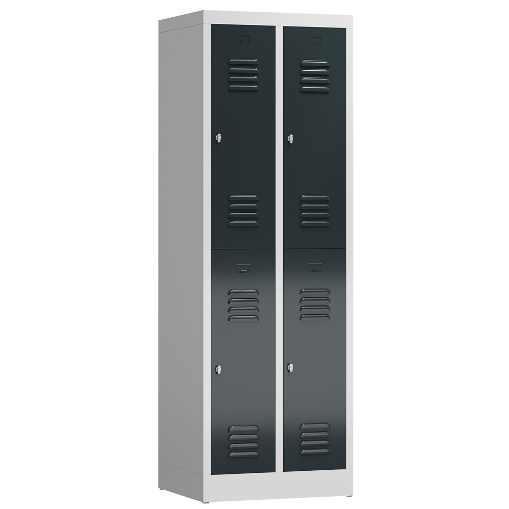 ClassiX Garderobenschrank, 2 Abteile doppelstöckig, 1800 x 590 x 500 mm, lichtgrau/anthrazitgrau