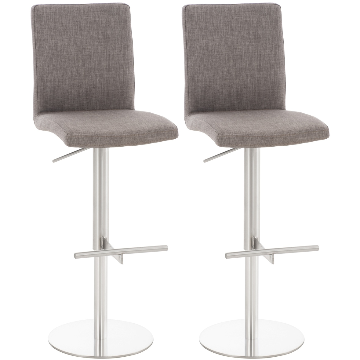 Conjunto de 2 bancos de bar Cobertura em tecido Cadiz aço inoxidável/cinza